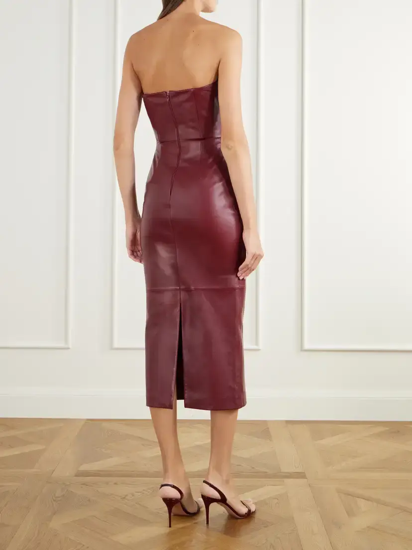 Alex Perry Bustier Paneled Leather Midi Dress | Thumbnail 3 Alex Perry Bustier Paneled Leather Midi Dress | Thumbnail 3