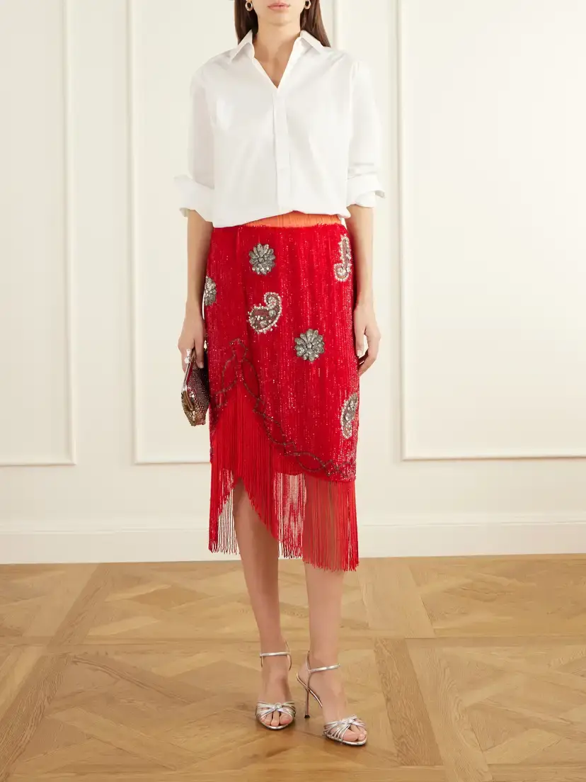 BODE Sundance Asymmetrical Sequin-embellished Fringed Woven Midi Skirt | Thumbnail 2 BODE Sundance Asymmetrical Sequin-embellished Fringed Woven Midi Skirt | Thumbnail 2