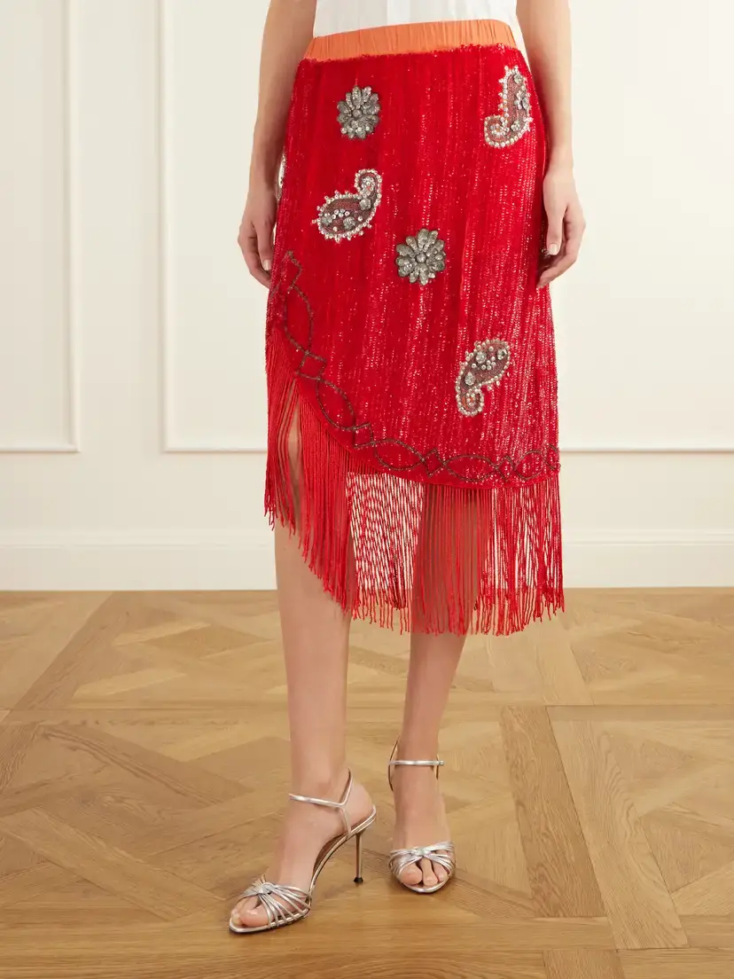BODE Sundance Asymmetrical Sequin-embellished Fringed Woven Midi Skirt | Thumbnail 3 BODE Sundance Asymmetrical Sequin-embellished Fringed Woven Midi Skirt | Thumbnail 3