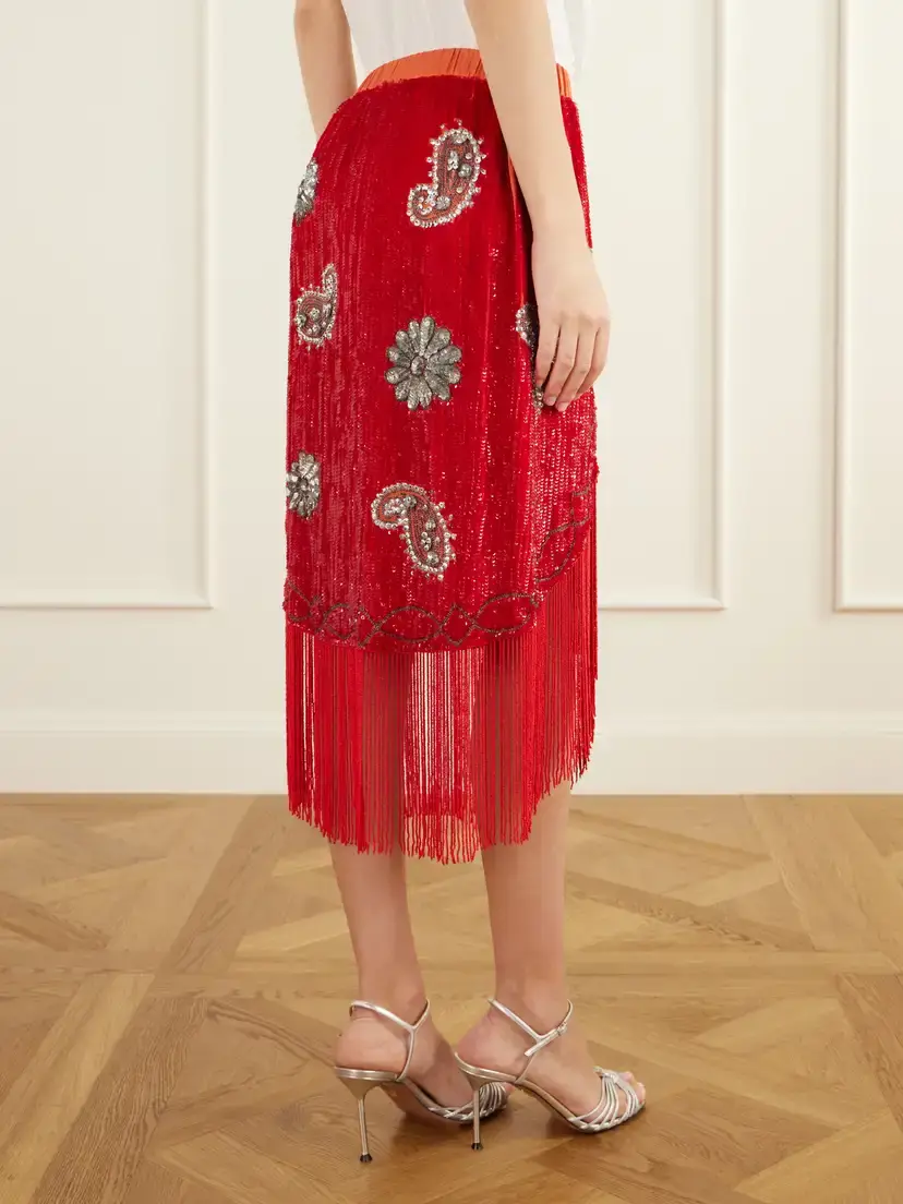 BODE Sundance Asymmetrical Sequin-embellished Fringed Woven Midi Skirt | Thumbnail 4 BODE Sundance Asymmetrical Sequin-embellished Fringed Woven Midi Skirt | Thumbnail 4