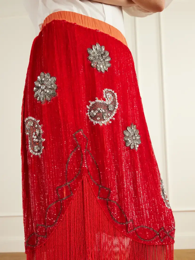 BODE Sundance Asymmetrical Sequin-embellished Fringed Woven Midi Skirt | Thumbnail 5 BODE Sundance Asymmetrical Sequin-embellished Fringed Woven Midi Skirt | Thumbnail 5
