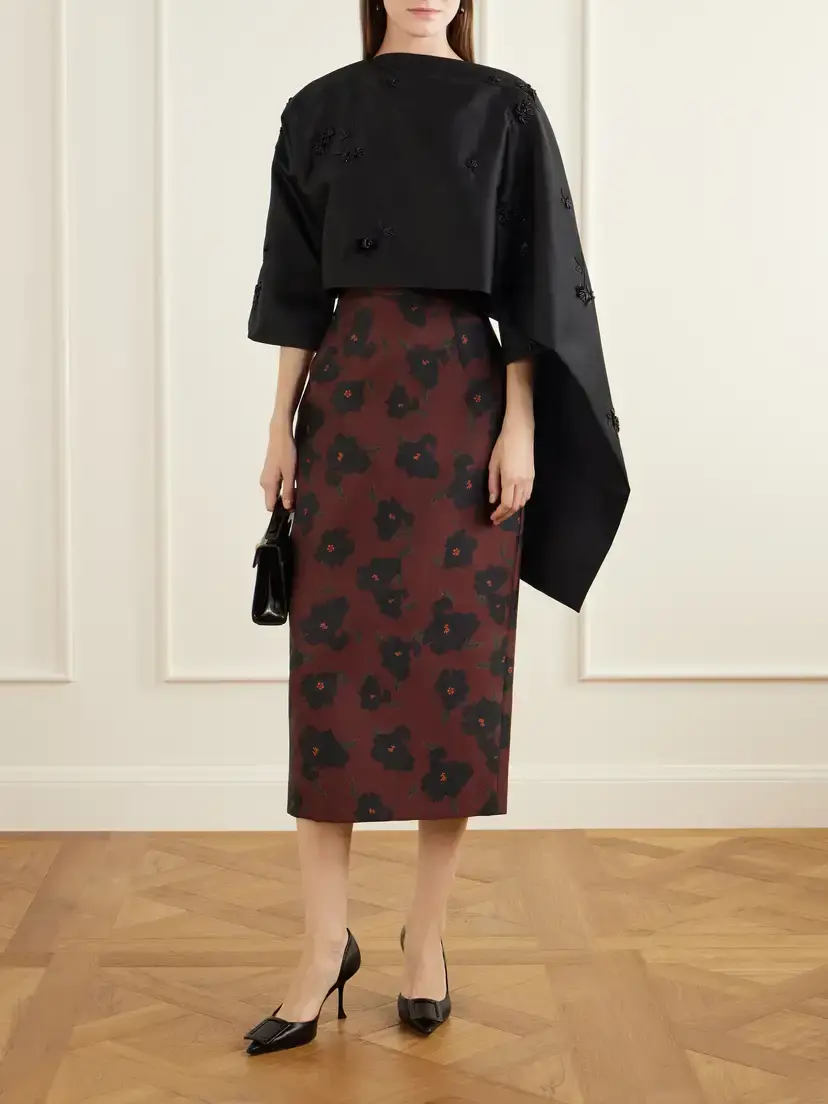 BERNADETTE Leo Cropped Embellished Crepe Cape | Thumbnail 2 BERNADETTE Leo Cropped Embellished Crepe Cape | Thumbnail 2
