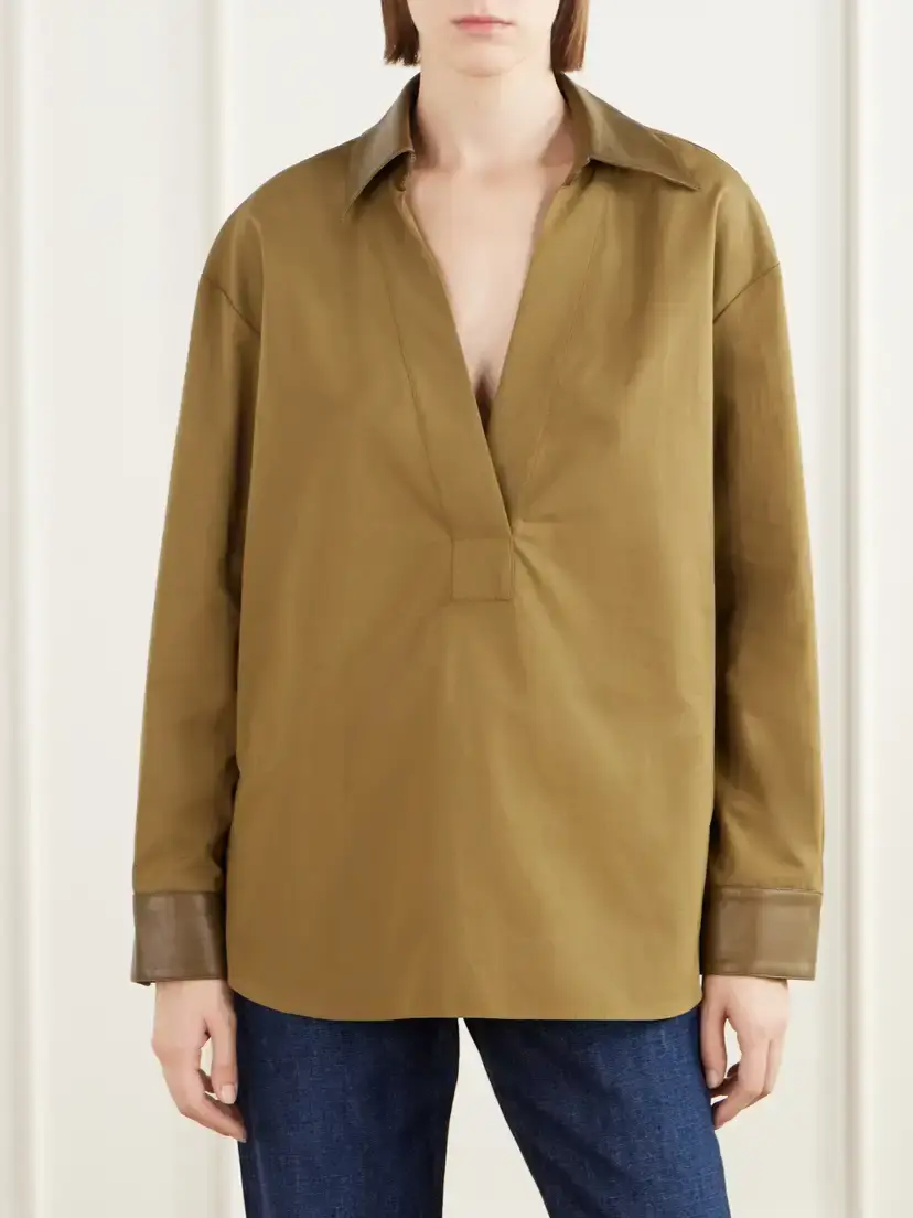 TWP A Case Of You Combo Leather-trimmed Cotton-poplin Shirt | Thumbnail 3 TWP A Case Of You Combo Leather-trimmed Cotton-poplin Shirt | Thumbnail 3