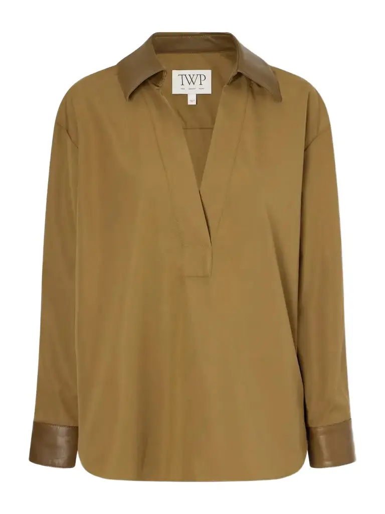 A Case Of You Combo Leather-trimmed Cotton-poplin Shirt A Case Of You Combo Leather-trimmed Cotton-poplin Shirt