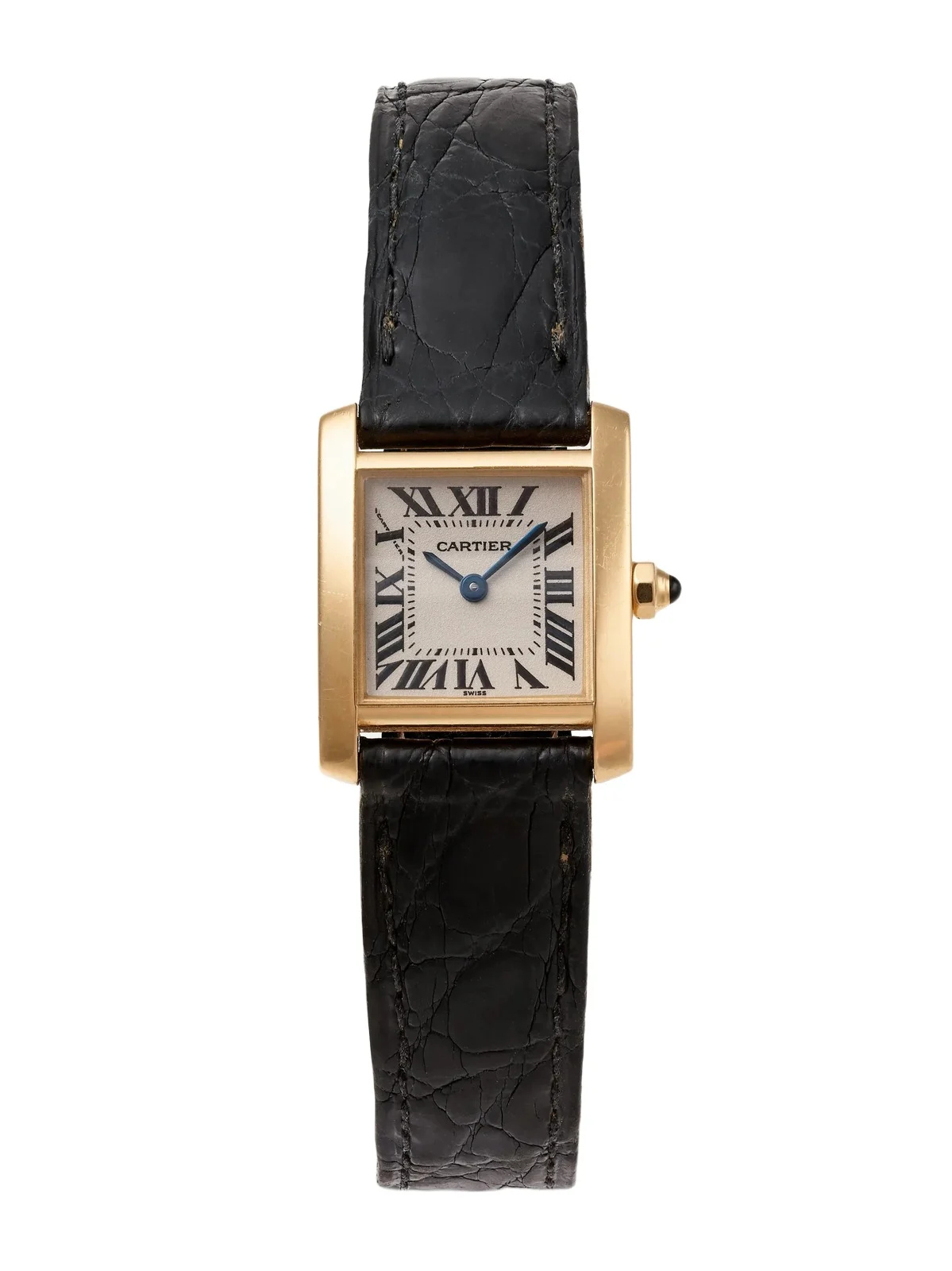 Stephanie Windsor + Cartier Vintage 1990 Tank Française Quartz-movement 18-karat Gold Watch, Ref. W50000256 (6” Wrist)