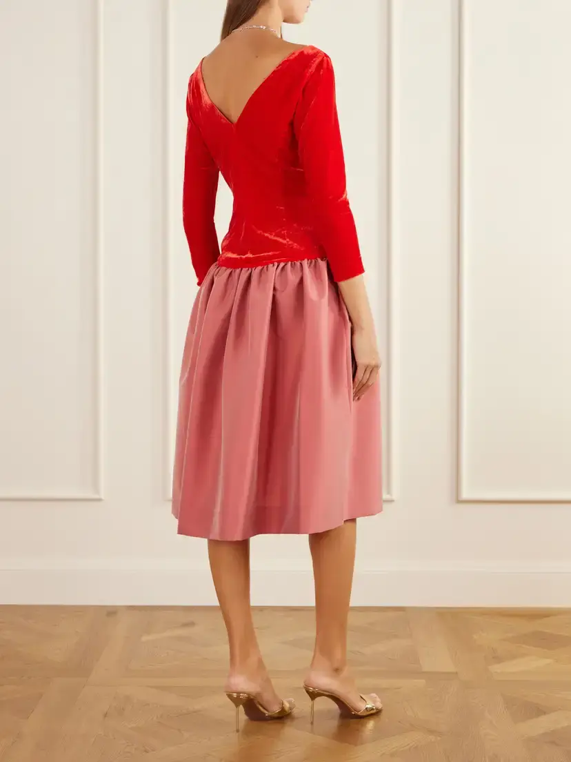 BERNADETTE Inez Bow-detailed Gathered Velvet And Taffeta Midi Dress | Thumbnail 3 BERNADETTE Inez Bow-detailed Gathered Velvet And Taffeta Midi Dress | Thumbnail 3