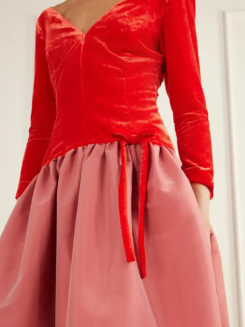 BERNADETTE Inez Bow-detailed Gathered Velvet And Taffeta Midi Dress | Thumbnail 4 BERNADETTE Inez Bow-detailed Gathered Velvet And Taffeta Midi Dress | Thumbnail 4