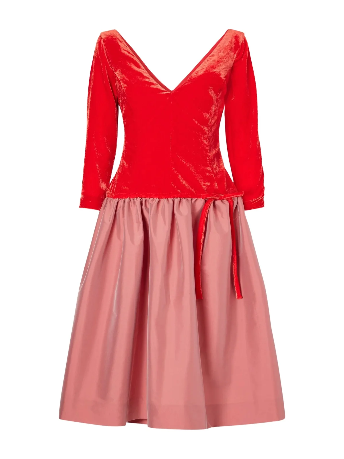 BERNADETTE Inez Bow-detailed Gathered Velvet And Taffeta Midi Dress