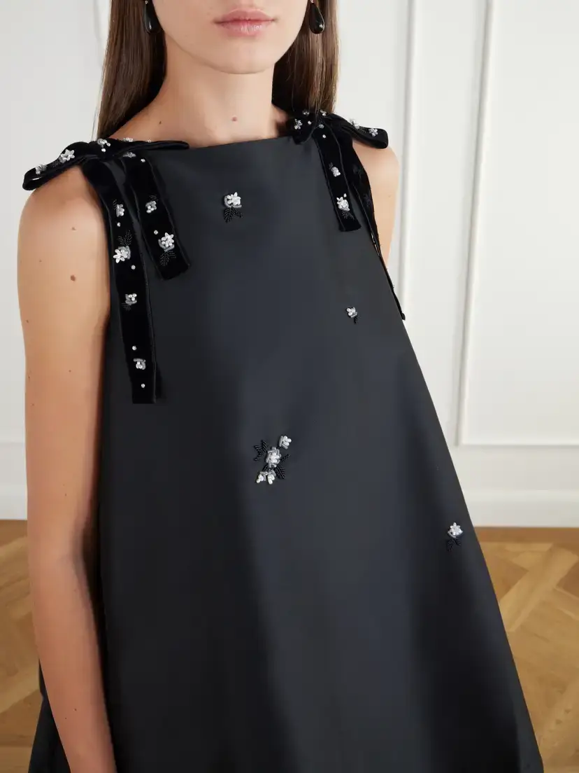 BERNADETTE Melody Embellished Velvet-trimmed Satin Mini Dress | Thumbnail 4