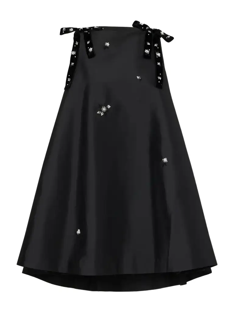 BERNADETTE Melody Embellished Velvet-trimmed Satin Mini Dress