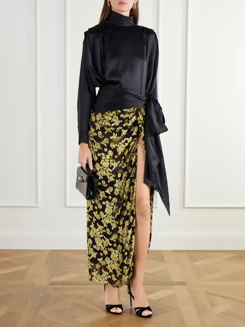 Balmain Belted Gathered Silk-satin Blouse | Thumbnail 2 Balmain Belted Gathered Silk-satin Blouse | Thumbnail 2
