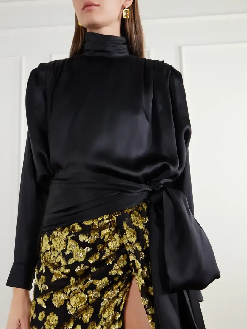 Balmain Belted Gathered Silk-satin Blouse | Thumbnail 4 Balmain Belted Gathered Silk-satin Blouse | Thumbnail 4