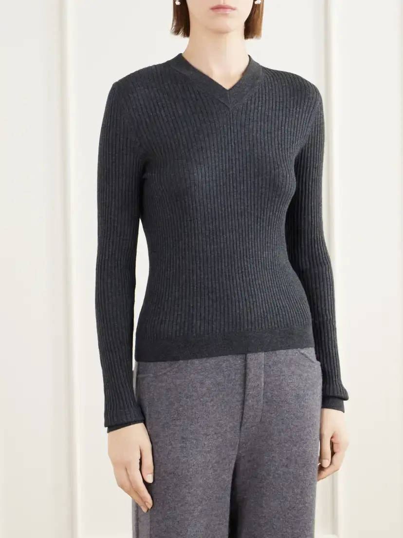 Lisa Yang Marguerite Ribbed Cotton And Cashmere-blend Sweater - Gray | Thumbnail 3 Lisa Yang Marguerite Ribbed Cotton And Cashmere-blend Sweater - Gray | Thumbnail 3