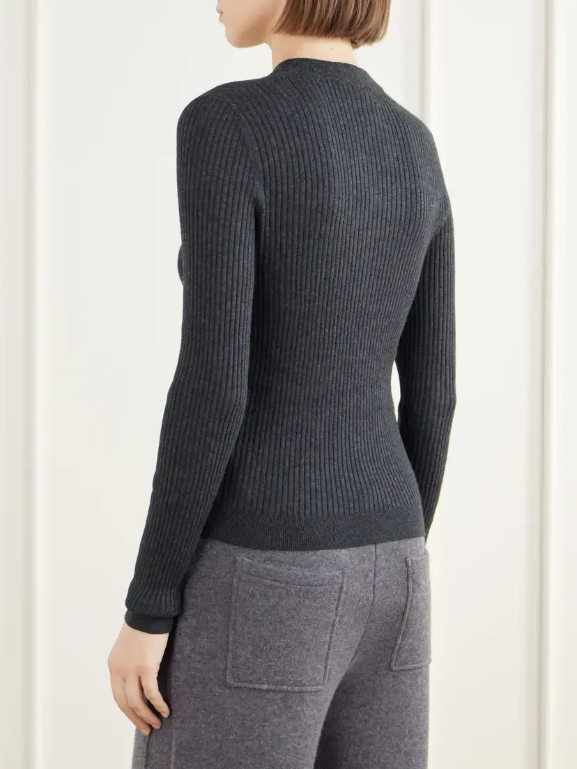 Lisa Yang Marguerite Ribbed Cotton And Cashmere-blend Sweater - Gray | Thumbnail 4 Lisa Yang Marguerite Ribbed Cotton And Cashmere-blend Sweater - Gray | Thumbnail 4