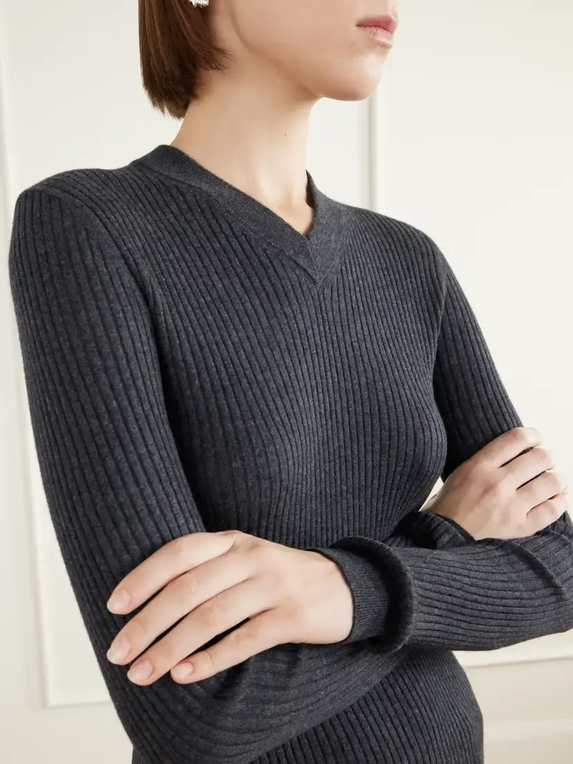 Lisa Yang Marguerite Ribbed Cotton And Cashmere-blend Sweater - Gray | Thumbnail 5 Lisa Yang Marguerite Ribbed Cotton And Cashmere-blend Sweater - Gray | Thumbnail 5
