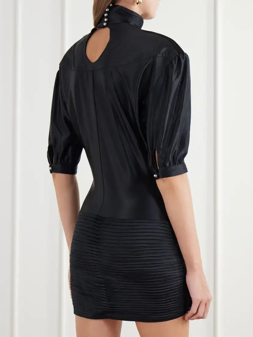 Rabanne Gathered Pleated Turtleneck Stretch-satin Mini Dress | Thumbnail 3 Rabanne Gathered Pleated Turtleneck Stretch-satin Mini Dress | Thumbnail 3