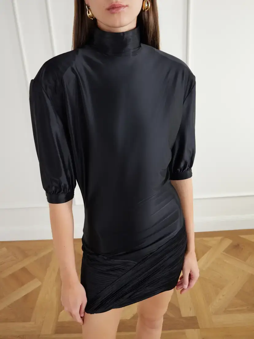 Rabanne Gathered Pleated Turtleneck Stretch-satin Mini Dress | Thumbnail 4 Rabanne Gathered Pleated Turtleneck Stretch-satin Mini Dress | Thumbnail 4