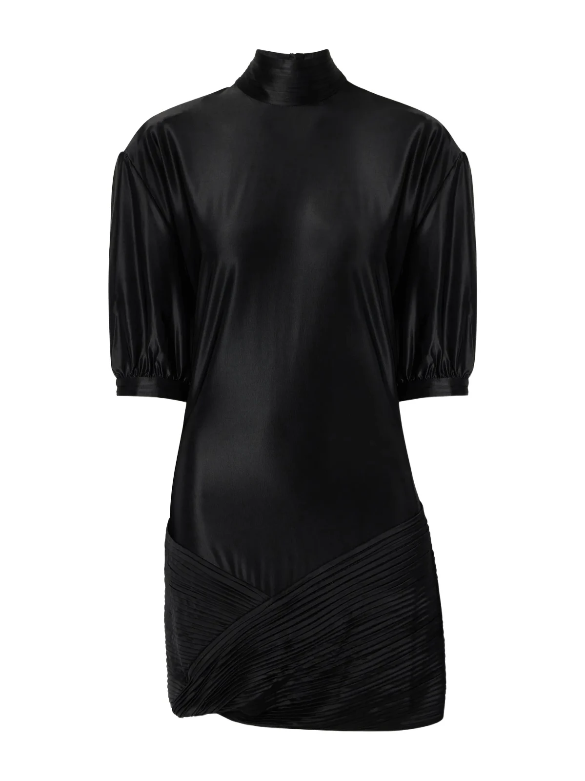 Gathered Pleated Turtleneck Stretch-satin Mini Dress Gathered Pleated Turtleneck Stretch-satin Mini Dress