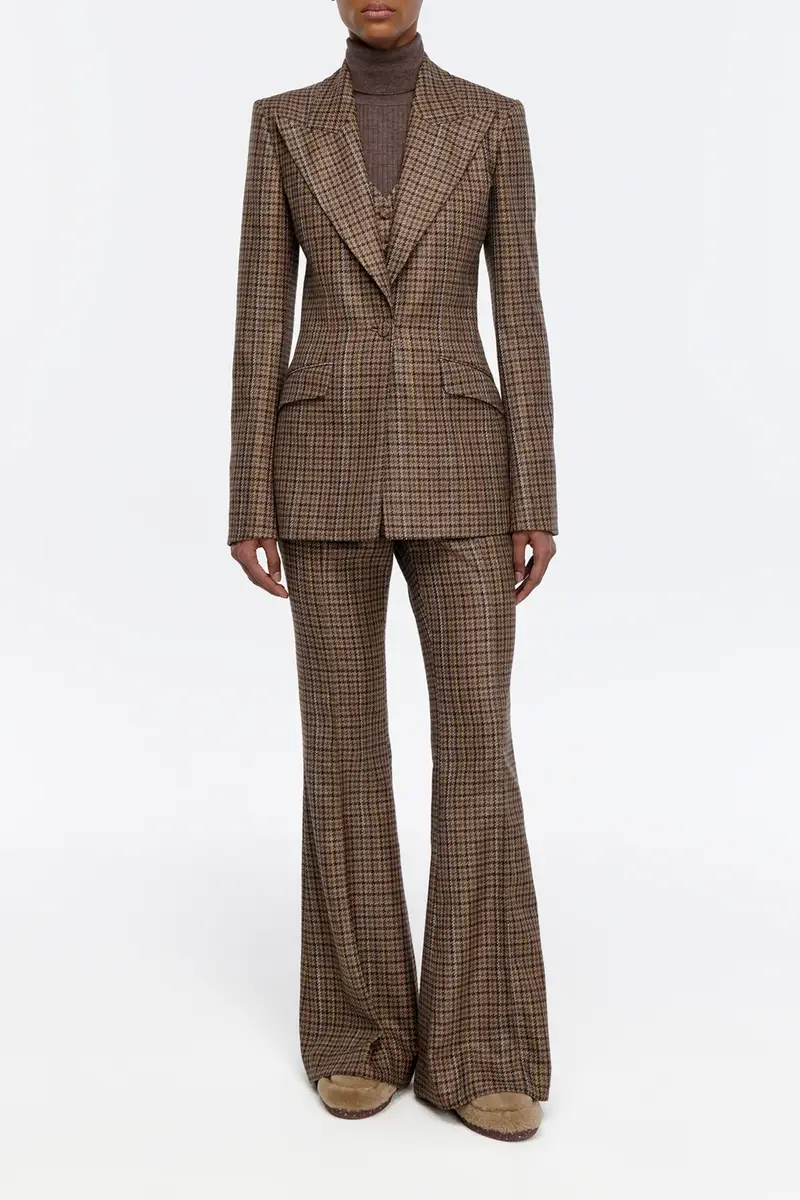 Gabriela Hearst Leiva Blazer in Camel Multi Wool Silk Houndstooth | Thumbnail 3