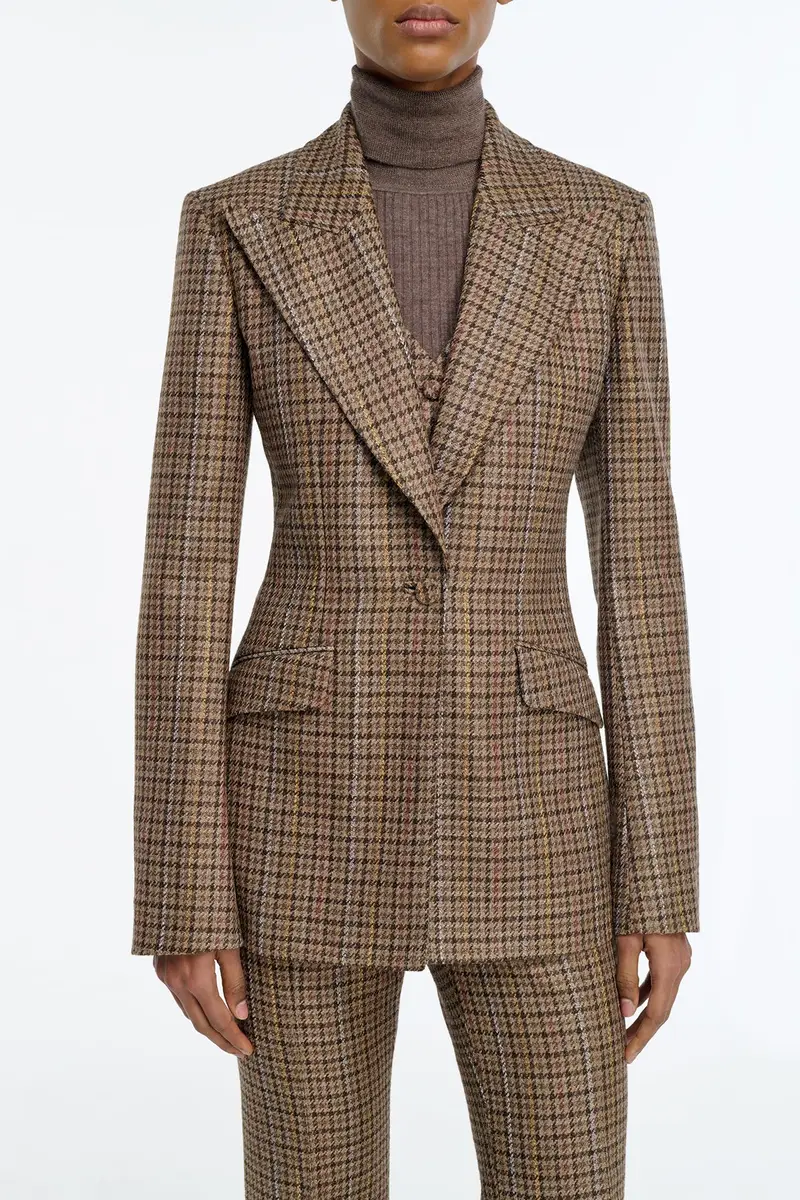 Gabriela Hearst Leiva Blazer in Camel Multi Wool Silk Houndstooth | Thumbnail 6