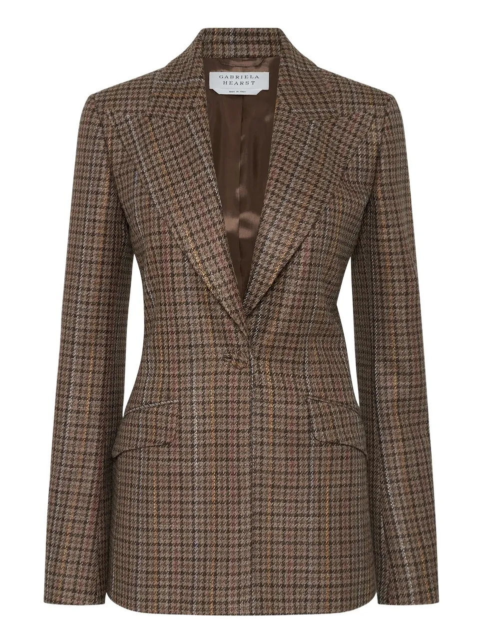 Leiva Blazer in Camel Multi Wool Silk Houndstooth
