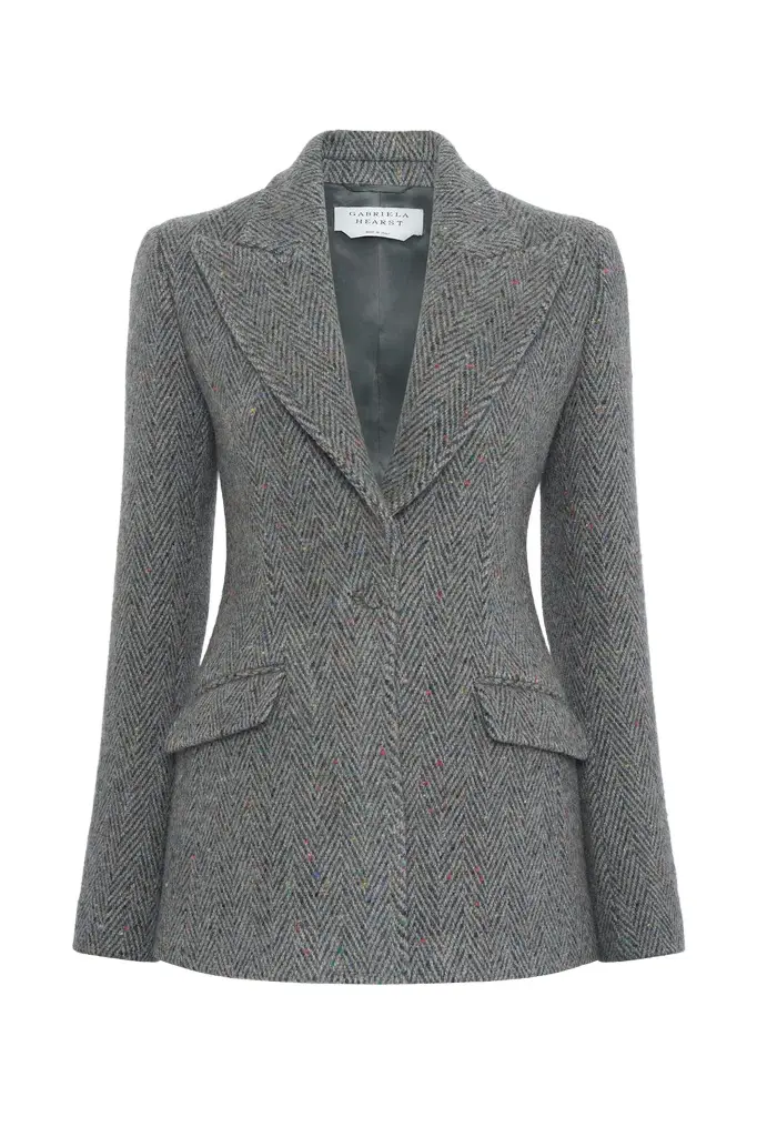 Leiva Blazer in Charcoal Multi Cashmere Wool Herringbone Leiva Blazer in Charcoal Multi Cashmere Wool Herringbone