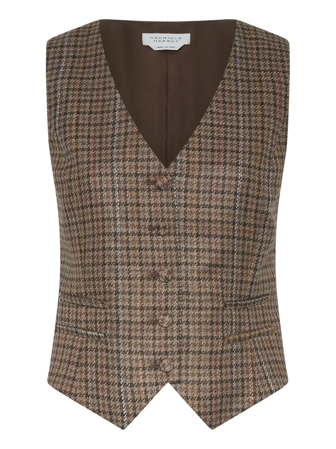Gabriela Hearst Coleridge Vest in Camel Multi Wool Silk Houndstooth