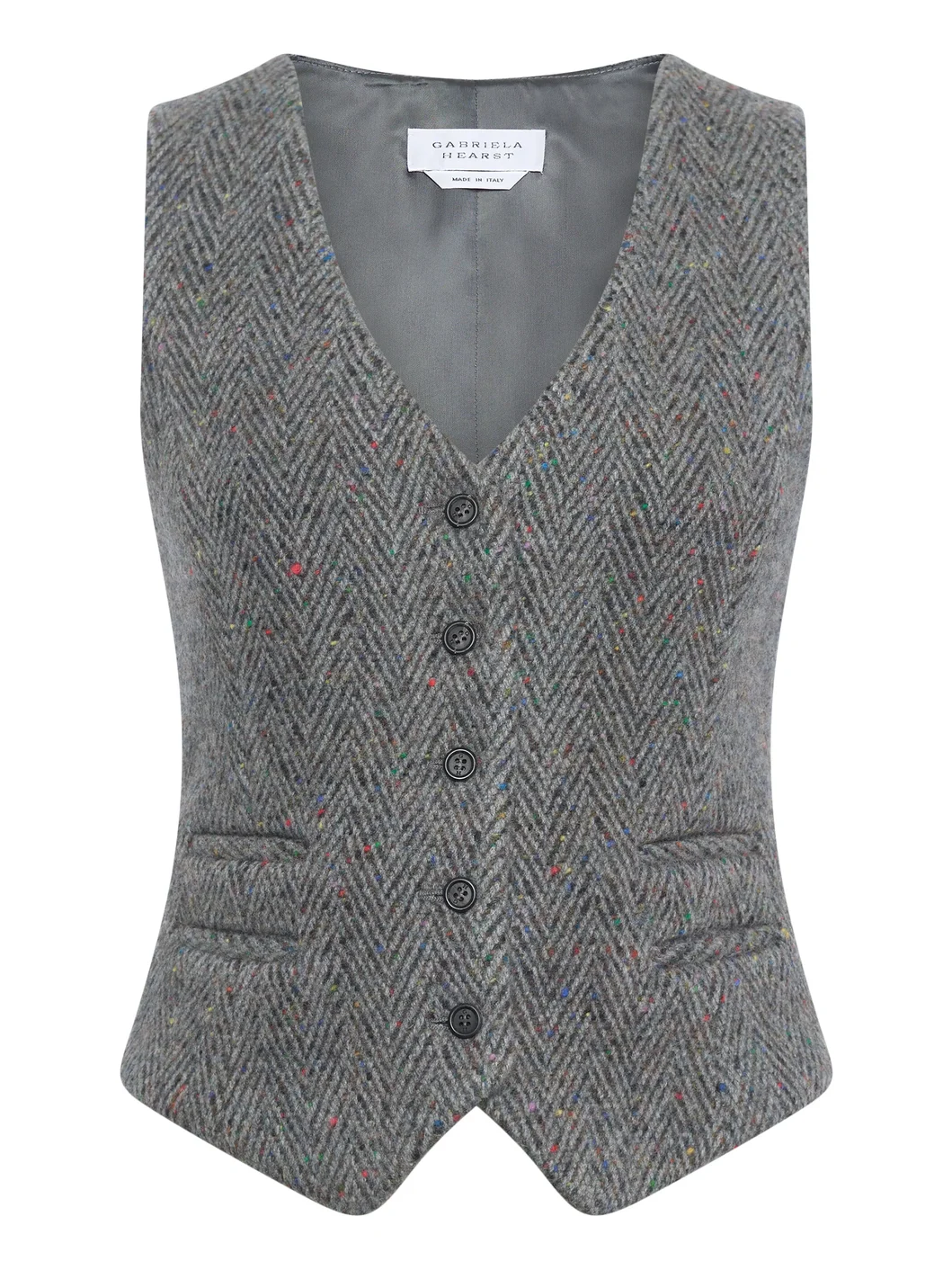 Gabriela Hearst Coleridge Vest in Charcoal Multi Cashmere Wool Herringbone
