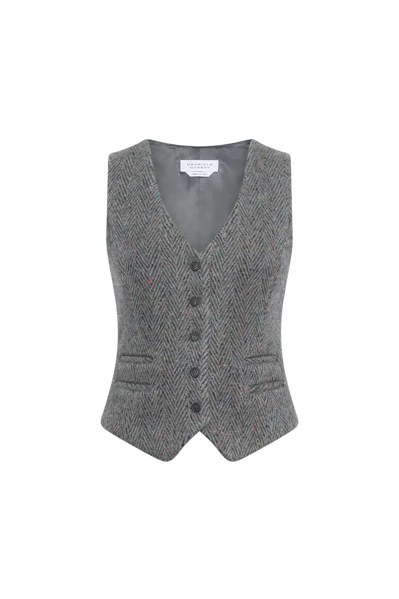 Coleridge Vest in Charcoal Multi Cashmere Wool Herringbone