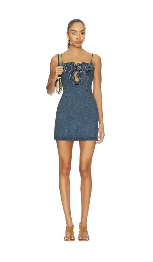Magda Butrym Floral Embellished Denim Mini Dress