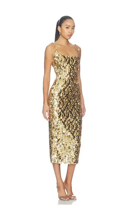 Nadine Merabi Karlie Gold Midi Dress | Thumbnail 2 Nadine Merabi Karlie Gold Midi Dress | Thumbnail 2