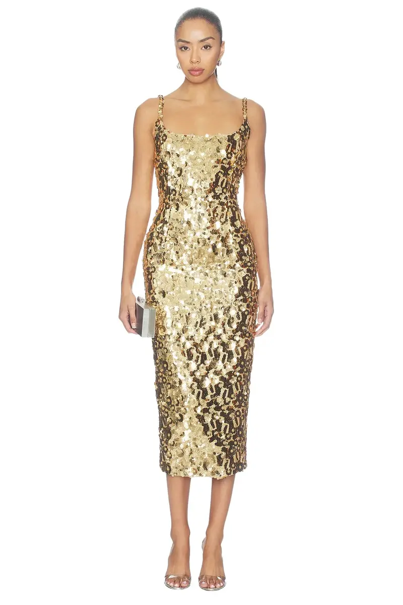Nadine Merabi Karlie Gold Midi Dress