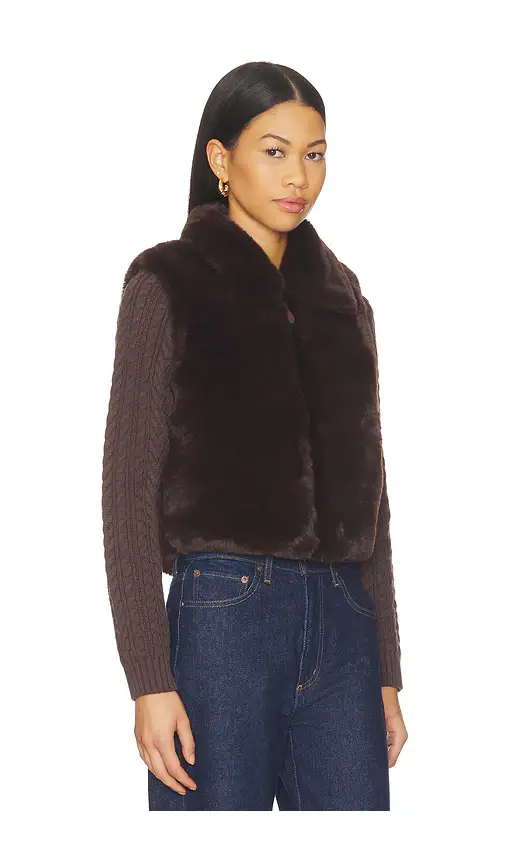 Central Park West Maia Cropped Fur Cabled Sleeves Sweater | Thumbnail 2 Central Park West Maia Cropped Fur Cabled Sleeves Sweater | Thumbnail 2