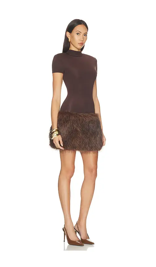 Bronx and Banco Short Sleeve Mini Dress With Faux Fur Trim | Thumbnail 2