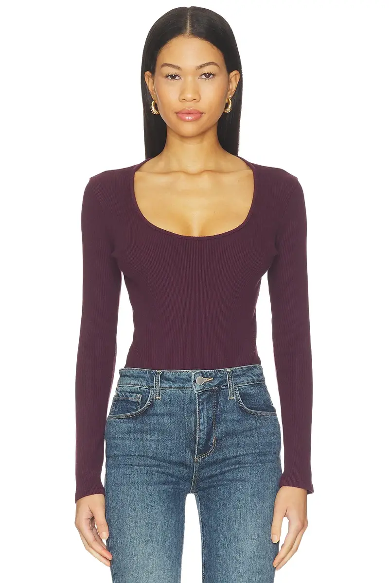L'Agence Delara Long Sleeve Scoop Neck Bodysuit