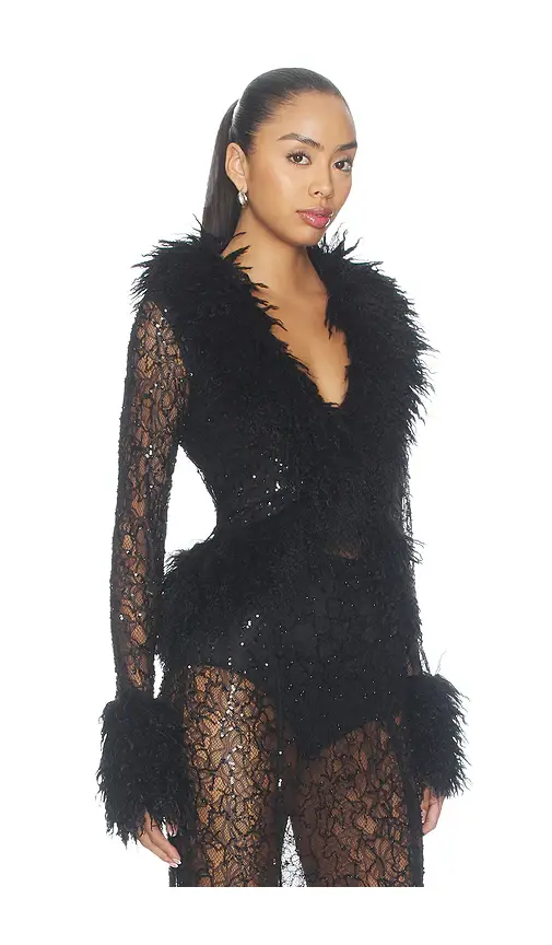AFRM Simone Beaded Lace Fur Trim Cardigan | Thumbnail 2 AFRM Simone Beaded Lace Fur Trim Cardigan | Thumbnail 2