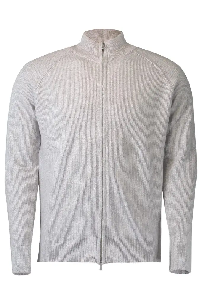 ELEVENTY Full Zip Sweater - Light Grey Sand White