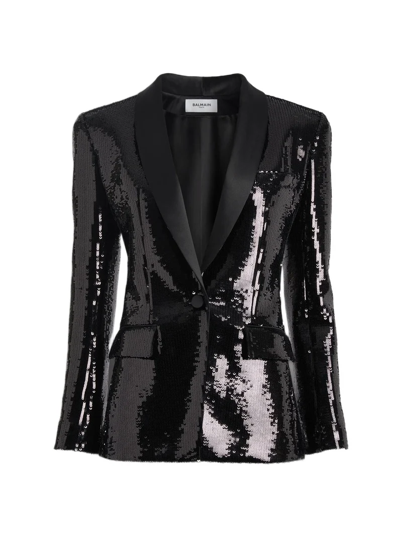 Balmain 1-button satin jacket with sequins