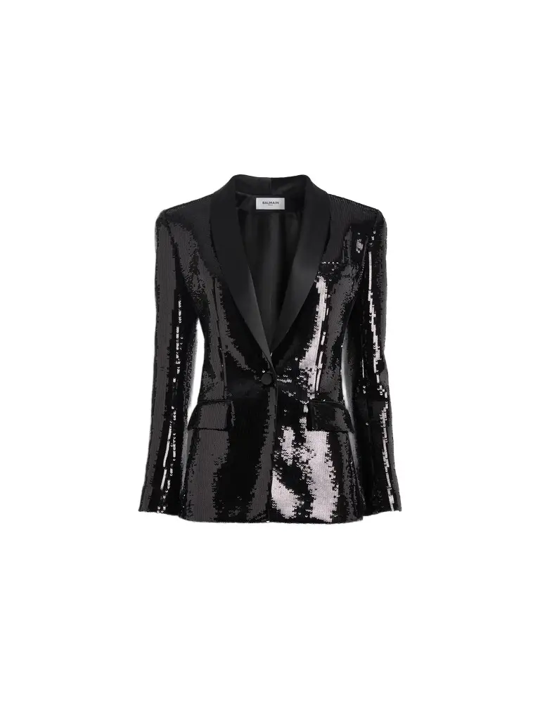 Balmain 1-button satin jacket with sequins