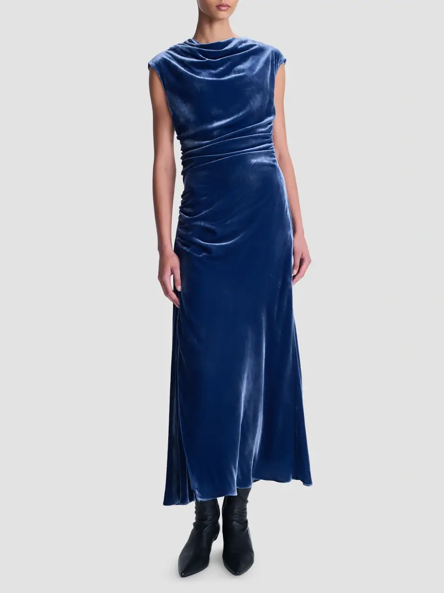 Simkhai Women's Burke Velvet Draped Midi Dress | Thumbnail 2 Simkhai Women's Burke Velvet Draped Midi Dress | Thumbnail 2
