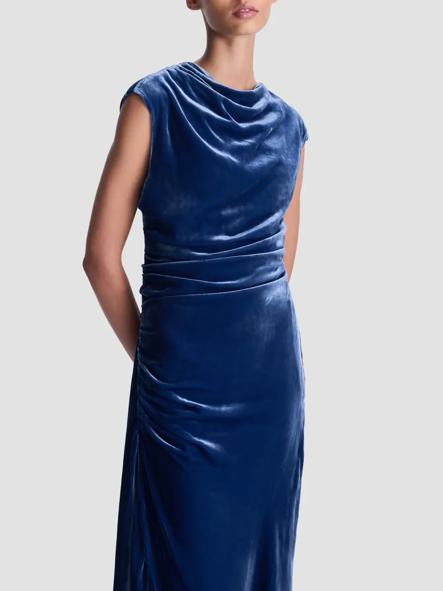 Simkhai Women's Burke Velvet Draped Midi Dress | Thumbnail 4 Simkhai Women's Burke Velvet Draped Midi Dress | Thumbnail 4