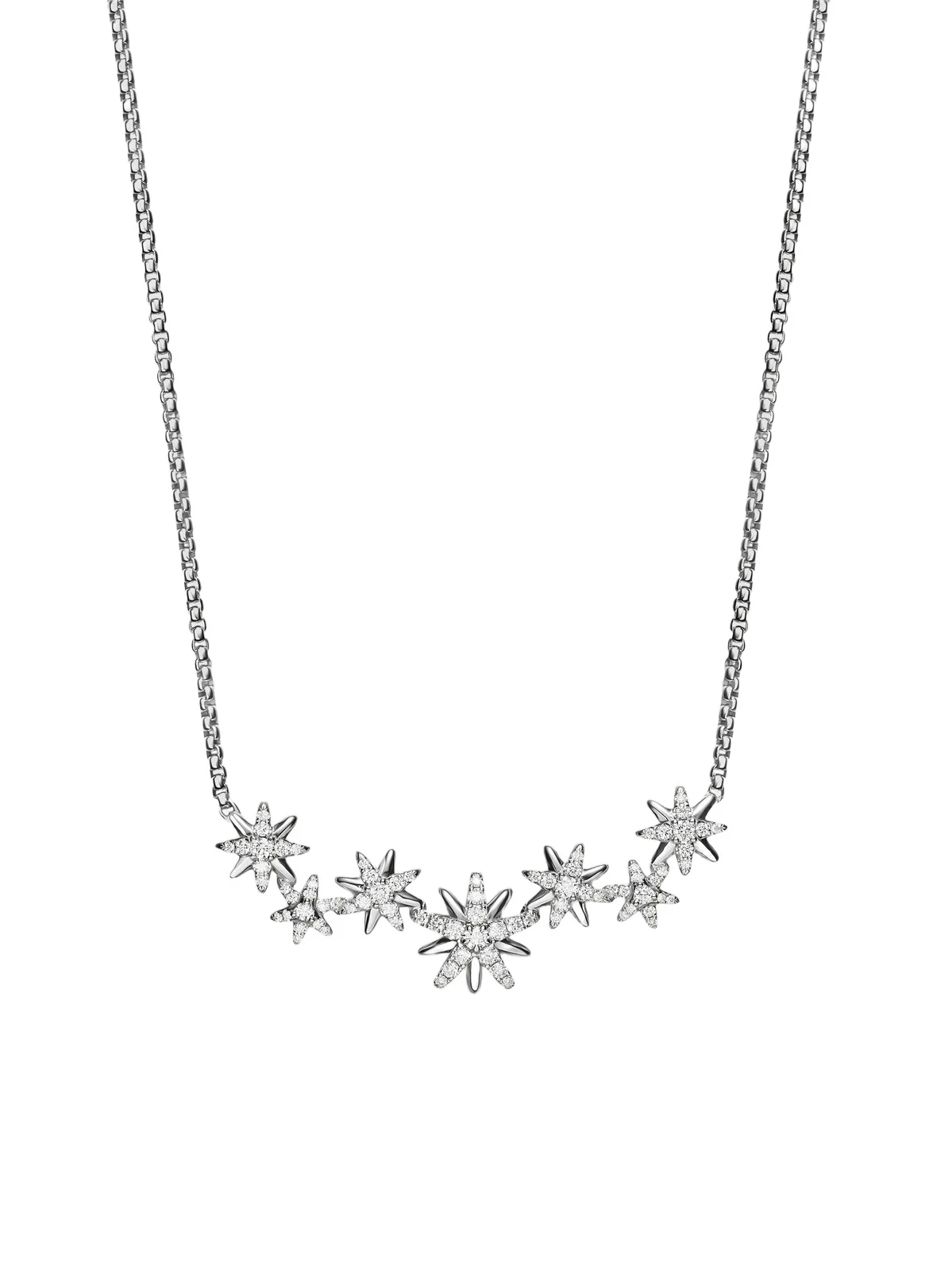 David Yurman Women's Starburst Cluster Necklace in Sterling Silver with Diamonds, 15.5MM - Silver