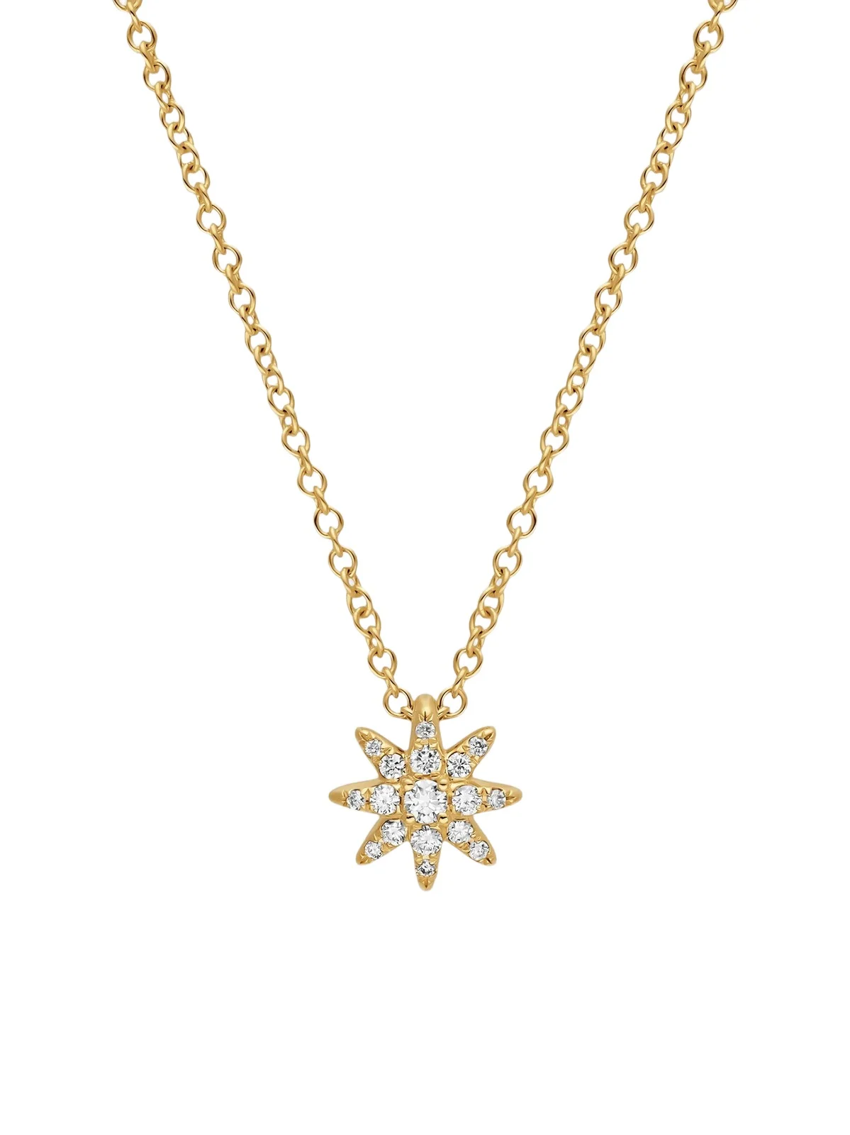 Women's Petite Starburst Station Necklace in 18K Yellow Gold with Diamonds, 7MM - Gold Women's Petite Starburst Station Necklace in 18K Yellow Gold with Diamonds, 7MM - Gold