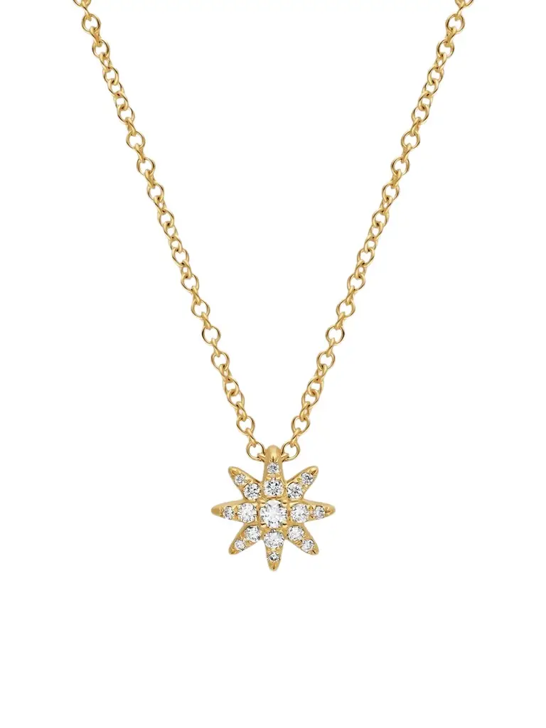 Women's Petite Starburst Station Necklace in 18K Yellow Gold with Diamonds, 7MM - Gold Women's Petite Starburst Station Necklace in 18K Yellow Gold with Diamonds, 7MM - Gold