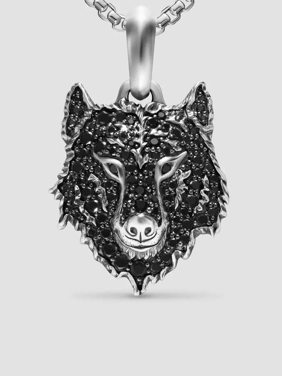 David Yurman Men's Petrvs Wolf Amulet in Sterling Silver - Black Diamond | Thumbnail 4 David Yurman Men's Petrvs Wolf Amulet in Sterling Silver - Black Diamond | Thumbnail 4