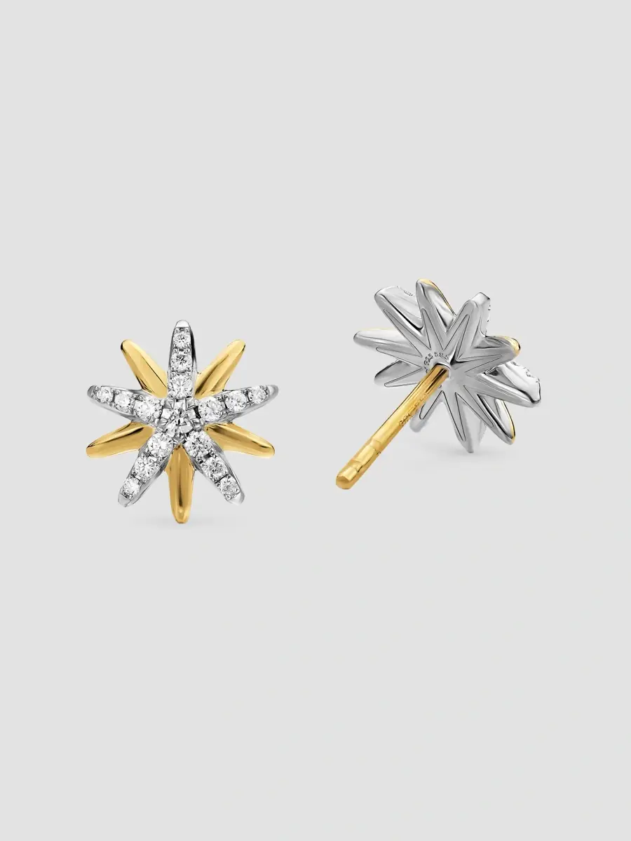 David Yurman Women's Starburst Stud Earrings in Sterling Silver with 18K Yellow Gold with Diamonds, 10.6MM - Silver Multi | Thumbnail 2 David Yurman Women's Starburst Stud Earrings in Sterling Silver with 18K Yellow Gold with Diamonds, 10.6MM - Silver Multi | Thumbnail 2