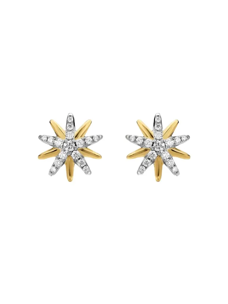 Women's Starburst Stud Earrings in Sterling Silver with 18K Yellow Gold with Diamonds, 10.6MM - Silver Multi Women's Starburst Stud Earrings in Sterling Silver with 18K Yellow Gold with Diamonds, 10.6MM - Silver Multi