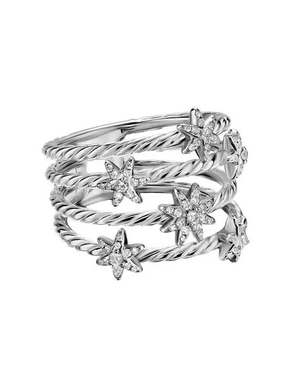 Women's Petite Starburst Multi Row Ring in Sterling Silver - Silver