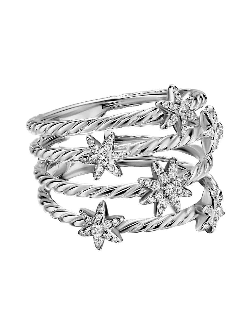 Women's Petite Starburst Multi Row Ring in Sterling Silver - Silver Women's Petite Starburst Multi Row Ring in Sterling Silver - Silver