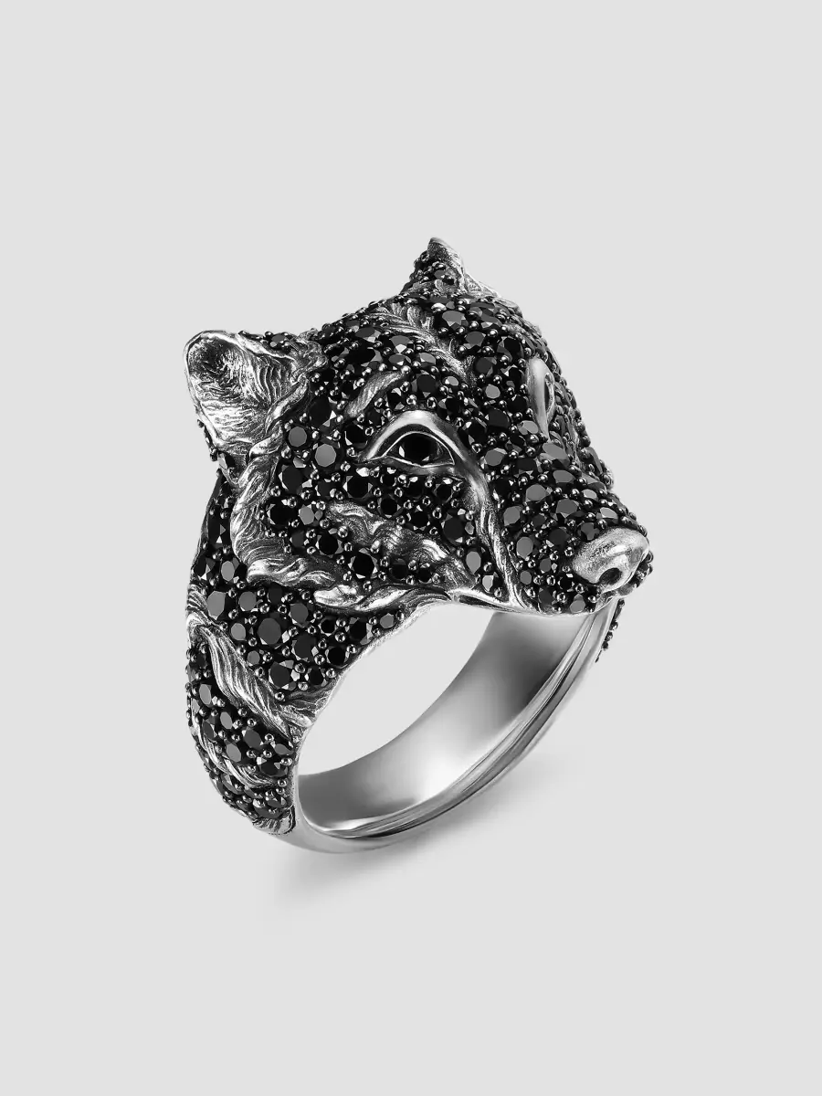 David Yurman Men's Petrvs Wolf Signet Ring in Sterling Silver - Black Diamond | Thumbnail 2